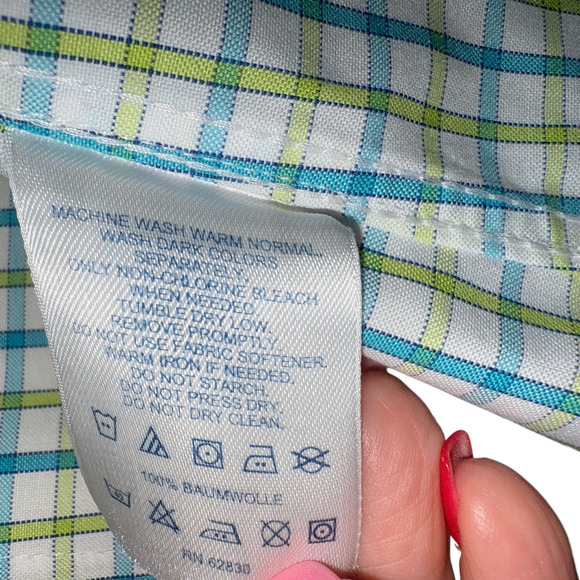 Lands End Sz 12P No Iron Pinpoint Oxford Shirt Plaid Office Preppy Casual - Picture 4 of 9